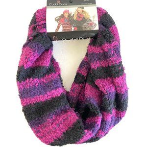 Cuddl Duds Womens Black Purple Pink Soft Striped Infinity Scarf - New with Tags